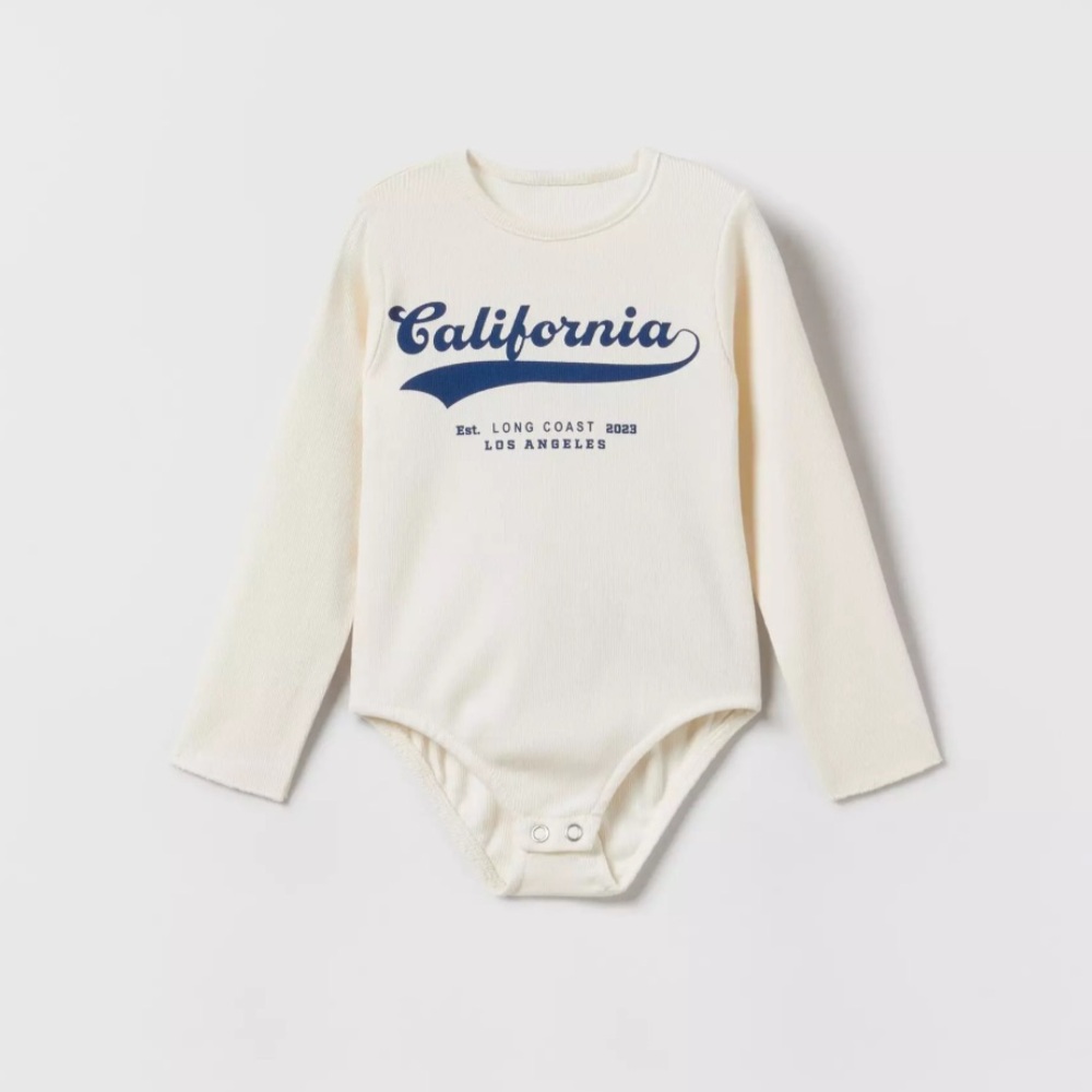Zara Cream Long Sleeve Bodysuit with Navy "California" Print